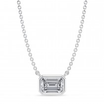 Emerald Lab Diamond Pendant Necklace 14K White Gold (0.75ct)