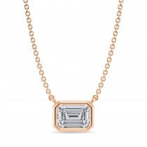 Emerald Lab Diamond Solitaire Pendant Necklace 14K Rose Gold (1.00ct)