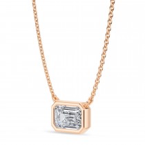 Emerald Lab Diamond Solitaire Pendant Necklace 14K Rose Gold (1.00ct)