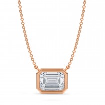 Emerald Lab Diamond Solitaire Pendant Necklace 14K Rose Gold (2.00ct)