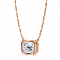 Emerald Lab Diamond Solitaire Pendant Necklace 14K Rose Gold (2.00ct)