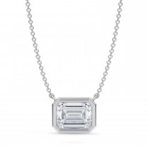 Emerald Lab Diamond Pendant Necklace 14K White Gold (2.00ct)