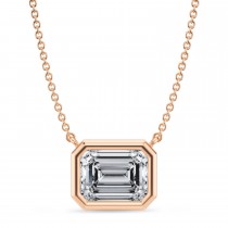 Emerald Lab Diamond Solitaire Pendant Necklace 14K Rose Gold (2.50ct)