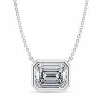 Emerald Lab Diamond Pendant Necklace 14K White Gold (3.00ct)