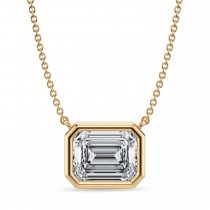 Emerald Lab Diamond Pendant Necklace 14K Yellow Gold (3.00ct)