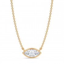 Marquise Lab Diamond Solitaire Pendant Necklace 14K Yellow Gold (0.75ct)