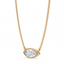 Marquise Lab Diamond Solitaire Pendant Necklace 14K Yellow Gold (0.75ct)