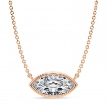 Marquise Lab Diamond Solitaire Pendant Necklace 14K Rose Gold (1.50ct)