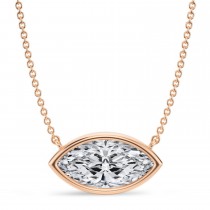 Marquise Lab Diamond Solitaire Pendant Necklace 14K Rose Gold (3.00ct)