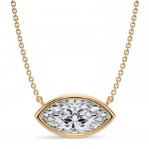 Marquise Lab Diamond Solitaire Pendant Necklace 14K Yellow Gold (3.00ct)