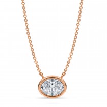 Oval Lab Diamond Pendant Necklace 14K Rose Gold (1.00ct)