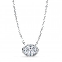 Oval Lab Diamond Pendant Necklace 14K White Gold (1.00ct)