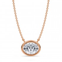 Oval Lab Diamond Solitaire Pendant Necklace 14K Rose Gold (2.00ct)