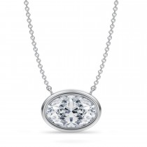 Oval Lab Diamond Pendant Necklace 14K White Gold (3.00ct)
