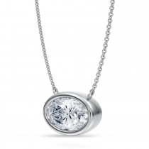 Oval Lab Diamond Pendant Necklace 14K White Gold (3.00ct)
