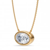 Oval Lab Diamond Solitaire Pendant Necklace 14K Yellow Gold (3.00ct)