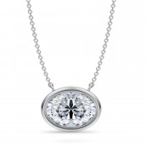 Oval Lab Diamond Pendant Necklace 14K White Gold (3.50ct)