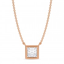 Princess Lab Diamond Solitaire Pendant Necklace 14K Rose Gold (1.00ct)