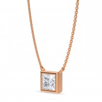 Princess Lab Diamond Solitaire Pendant Necklace 14K Rose Gold (1.00ct)