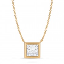 Princess Lab Diamond Solitaire Pendant Necklace 14K Yellow Gold (1.50ct)