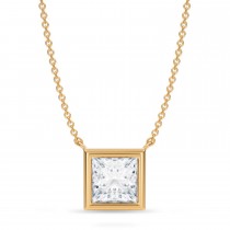 Princess Lab Diamond Solitaire Pendant Necklace 14K Yellow Gold (2.00ct)