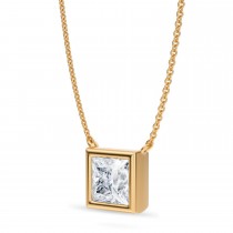 Princess Lab Diamond Solitaire Pendant Necklace 14K Yellow Gold (2.00ct)