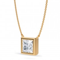 Princess Lab Diamond Solitaire Pendant Necklace 14K Yellow Gold (2.50ct)