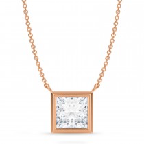 Princess Lab Diamond Solitaire Pendant Necklace 14K Rose Gold (3.00ct)