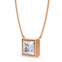 Princess Lab Diamond Solitaire Pendant Necklace 14K Rose Gold (3.00ct)