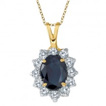 Blue Sapphire & Diamond Accented Pendant 14k Yellow Gold (1.70ctw)