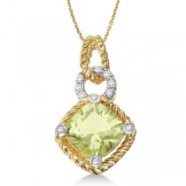 Cushion Green Amethyst Rope Pendant Necklace 14k Yellow Gold (1.85ct)