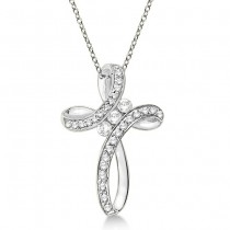 Diamond Swirl Cross Pendant Necklace 14k White Gold (0.25ct)