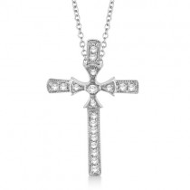 Byzantine Cross Diamond Pendant Necklace 14k White Gold (0.25ct)