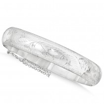 Fancy Hinged Bangle Bracelet in Plain Metal Sterling Silver