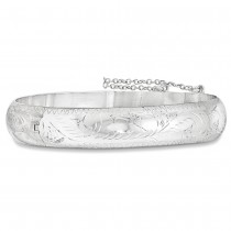 Fancy Hinged Bangle Bracelet in Plain Metal Sterling Silver