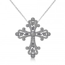 Diamond Byzantine Cross Pendant Necklace in 14k White Gold (0.50ct)