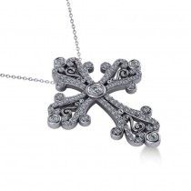 Diamond Byzantine Cross Pendant Necklace in 14k White Gold (0.50ct)