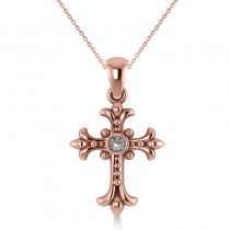 Diamond Gothic Cross Pendant Necklace 14k Rose Gold (0.03ct)