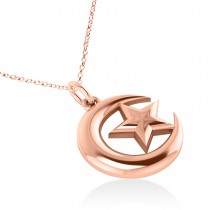 Crescent Moon & Star Pendant Necklace 14k Rose Gold