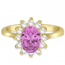 Lady Diana Oval Lab Pink Sapphire & Lab Grown Diamond Ring 14k Yellow Gold (1.50 ctw)