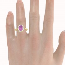 Lady Diana Oval Lab Pink Sapphire & Lab Grown Diamond Ring 14k Yellow Gold (1.50 ctw)