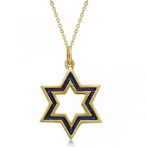 Ladies Star of David Pendant with Blue Enamel in 14K Yellow Gold