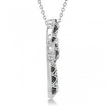 Black and White Diamond Cross Pendant Necklace 14K White Gold 0.33ctw