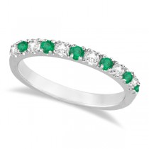 Lab Grown Diamond and Lab Emerald Ring Guard Anniversary Band 14k White Gold (0.32ct)