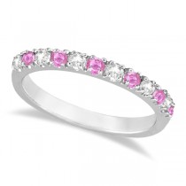 Lab Grown Diamond and Lab Pink Sapphire Ring Guard Stackable 14k White Gold (0.32ct)