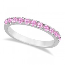 Lab Pink Sapphire Stackable Band Ring Guard in 14k White Gold (0.38ct)