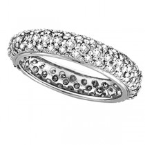 Pave Set Three Row Eternity Diamond Ring Band 14K White Gold (1.58ct)