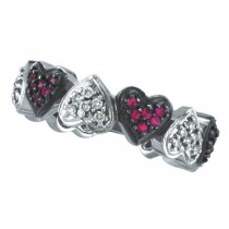 Designer Pink Sapphire & Diamond Heart Eternity Ring in 14k White Gold