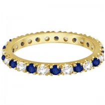 Diamond & Blue Sapphire Eternity Ring Stackable 14K Yellow Gold (0.51ct)