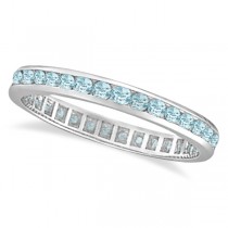 Aquamarine Channel-Set Eternity Ring Band 14k White Gold (1.08ct)